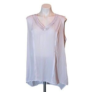 Maeve Anthropologie Womens Braided V-Neck Sleeveless Tank Top White Size Large